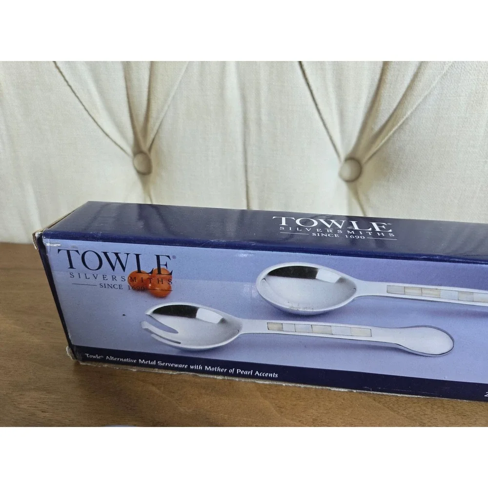 Towle Silversmiths mother of pearl 2-piece salad serving set 11